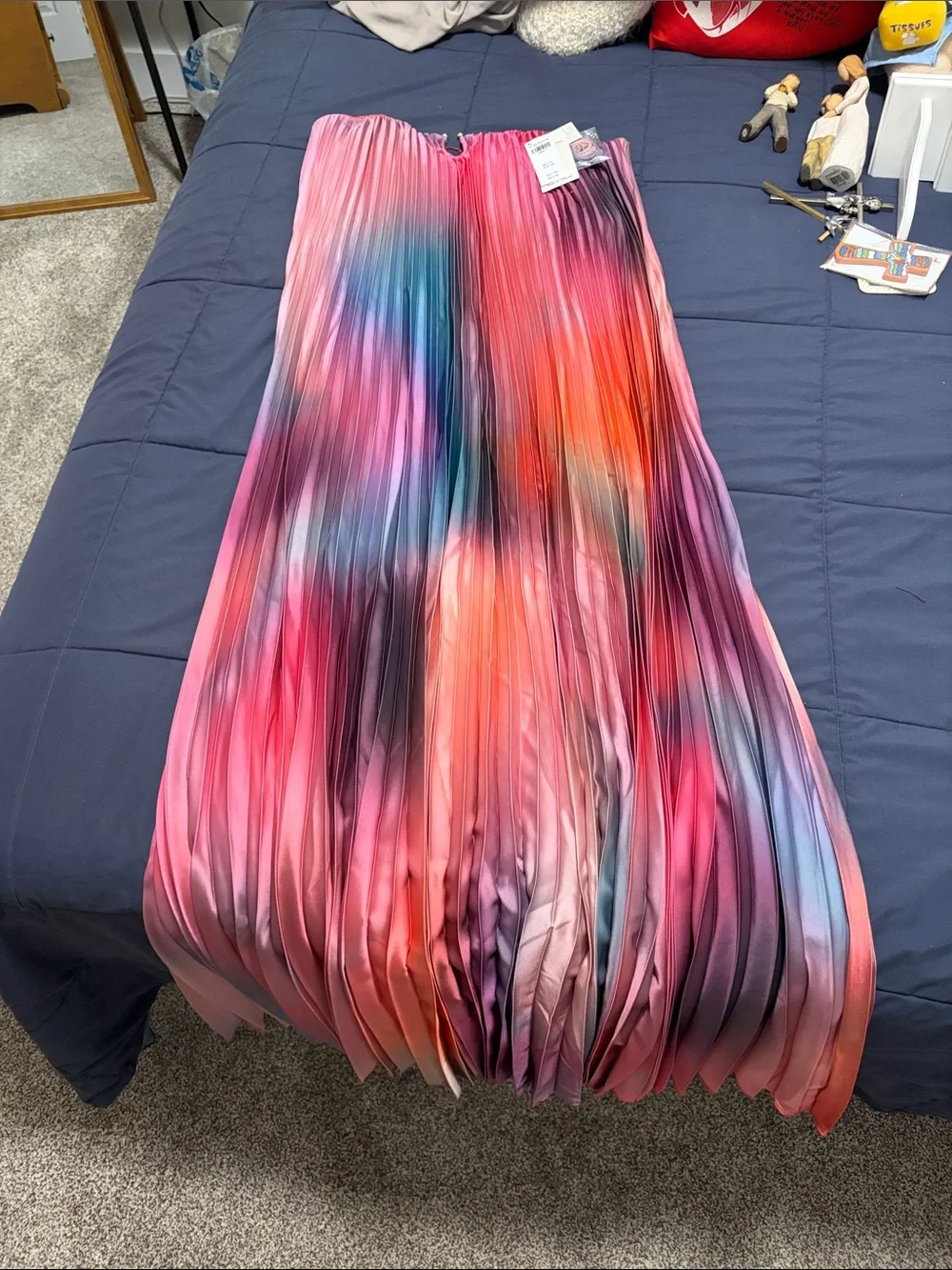 Abercrombie & Fitch Pink Orange Ombre Pleated Strapless Maxi Dress